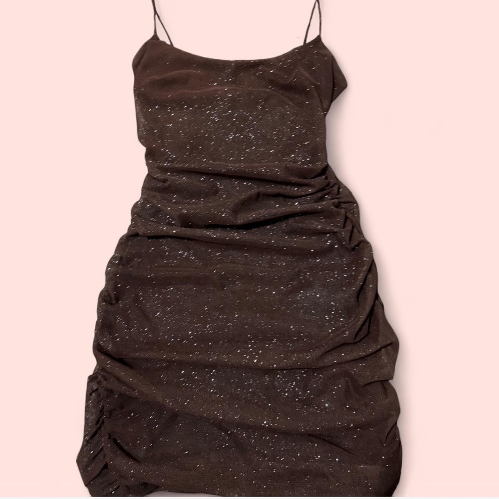 Windsor Brown Ruched Slip Midi Dress